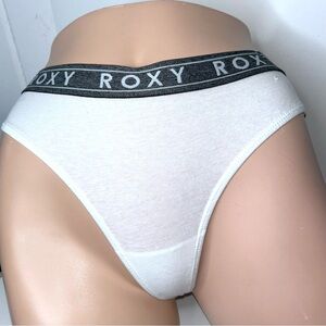 ROXY Logo Wide Elastic Waistband White Cotton Thong Panties Sz‎ L NWT